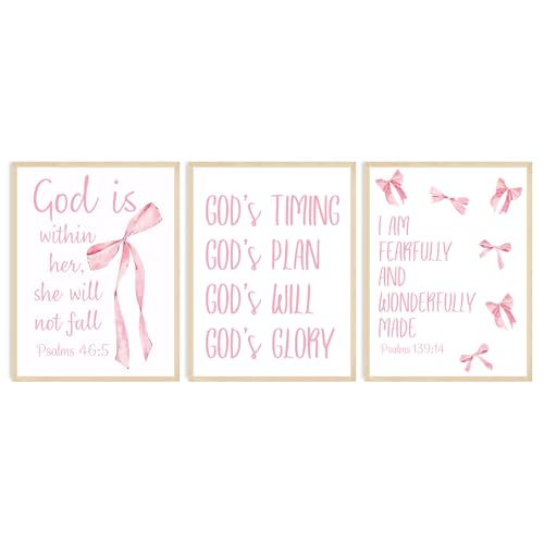 Dazzlewall Christian Pink Bow Wall Art 3Pcs Girls Room Decor