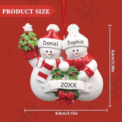 Image of iDIY Personalized Couple Christmas Ornaments 2026 - Custom Snowman Christmas Tree Decorations, Customized Resin Snowman Ornaments Keepsakes with Name, Family of 2