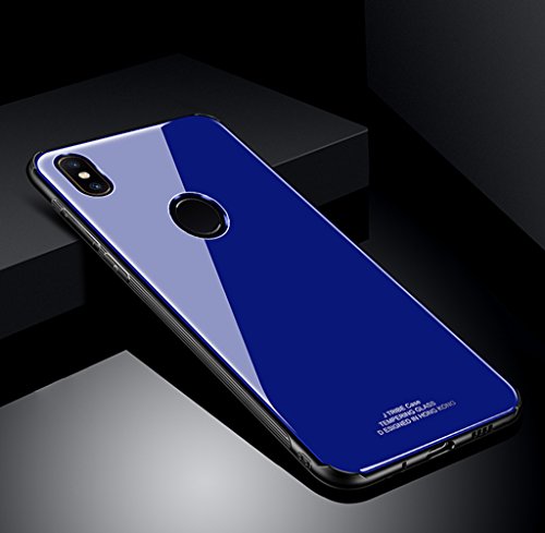 SOCINY Funda Xiaomi Mi Mix 2S, Cubierta Trasera de Vidrio antirrayas + Cubierta Protectora de Parachoques Transparente TPU a Prueba de Golpes-Azul