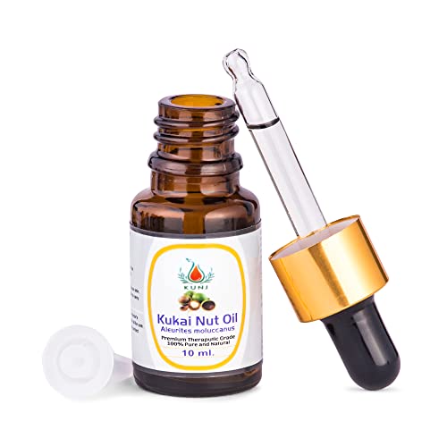 Image of KUNJ Kukui Nut Oil (Aleurites moluccanus) 10ML - 100% Pure & Natural, Cold Pressed, Undiluted - Therapeutic Grade Carrier Oil for Skin Care, Hair Nourishment & Hydration