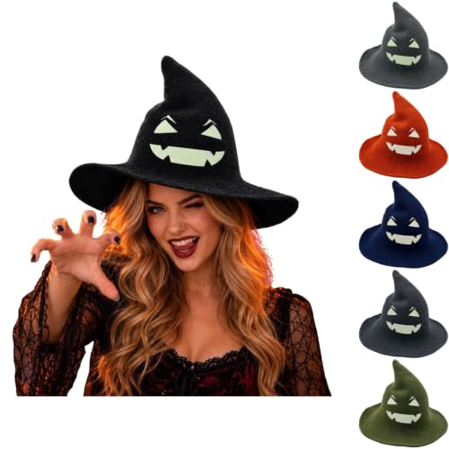 Witch Hat for Women Halloween Knitted Face Print Costume Hat Black - image 1