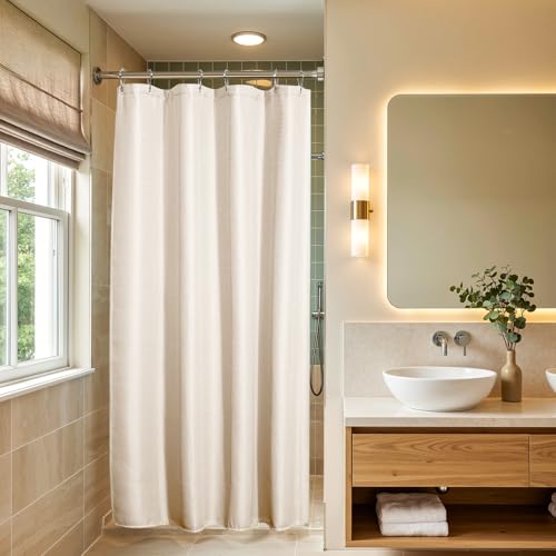 Image of AmazerBath Stall Shower Curtain Beige, Cream Shower Curtain Fabric, Hotel Quality Bathroom Curtain Waffle Textured, Heavy Duty 240GSM, 36 x 72 Inches
