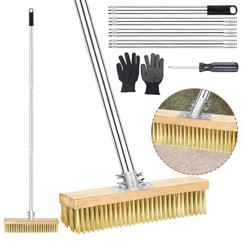 Balai métal télescopique (jusqu'à 150 cm) - Brosse Robuste Contre Mousse, Mauvaises Herbes & algues - pour Piscine, terrasse, allée, Jardin, pavés