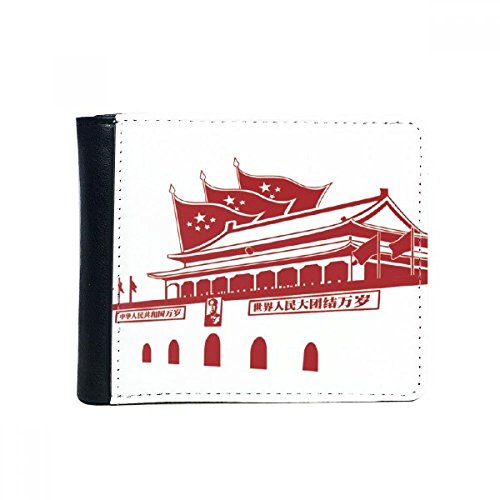 Portefeuille Chinois Rouge en simili cuir bifold avec emblème de Tiananmen et porte-monnaie