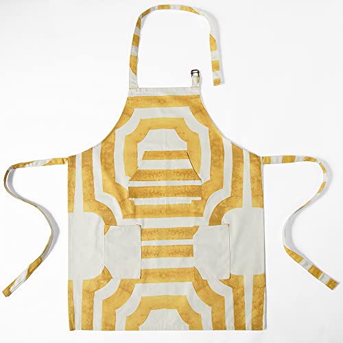 Image of HPD Half Price Drapes Aprons for Men Women with Large Pockets Adjustable Unisex PRTW-D23C-AP Mecca Printed Cotton, 27 X 34 Inch, Mecca Gold