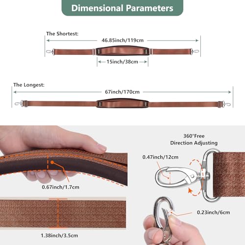 Image of 67 Inch Shoulder Straps, Soft with Ultra-Thick Fixed Shoulder Pad, Two Way Independently Adjustable Buckle Replacement Straps for Laptop Bag Messenger Bag Tool Bag Luggage,Brown