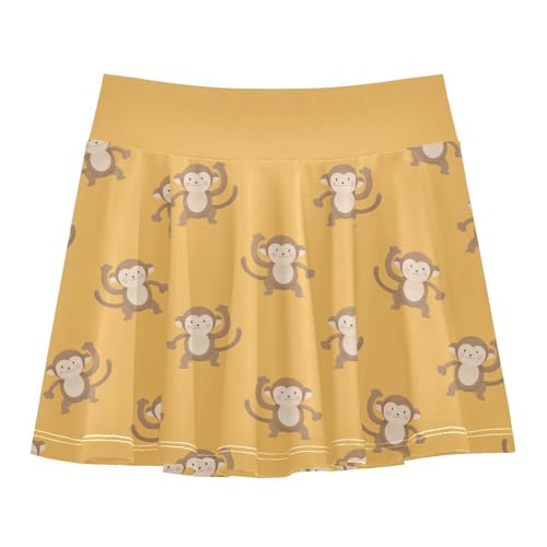 Girls Skorts High Waist Athletic Skirts with Shorts Cartoon Monkey Stretchy Teens Performance Tennis
