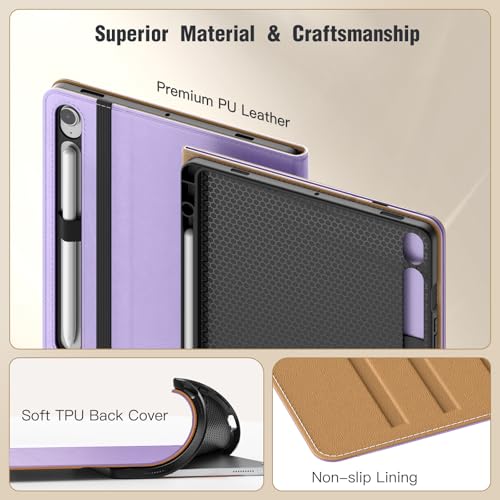 Image of MoKo Case for Samsug Galaxy Tab S10 Lite / S10 FE / S9 FE / S9 10.9 /11 Inch | Built-in S Pen Holder Case for Samsung Tablet (2025 /2023), PU Leather, Hand Strap & Front Pocket, Light Purple