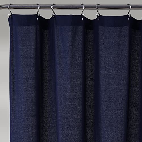 Image of Lush Decor Linen Button Shower Curtain, 72 inch W x 72 inch L, Navy & Off White - Navy Blue Shower Curtain Fabric - Bathroom Curtain - Farmhouse Bathroom Decor