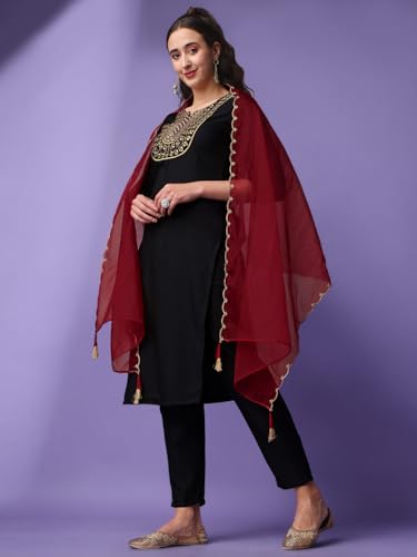 Image of Naixa Women's Viscose Rayon Embroidered Straight Kurta with Pant and Dupatta Set (NK-335)