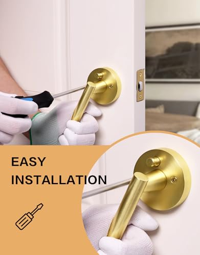 Image of Lethato 6 Packs Gold Interior Door Handle, Brushed Gold Door Handles Interior, Heavy Duty Interior Bedroom Lever Door Handle for Bathroom