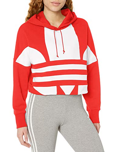 adidas Originals Women's Large Logo Cropped Hoodie Sweatshirt, Lush Red/White, S
