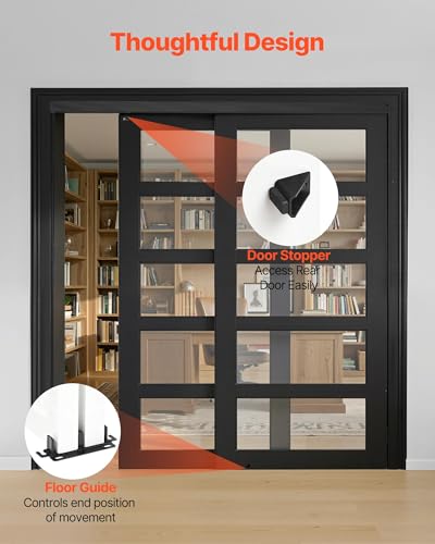 Image of VEVOR Bypass Sliding Door Hardware Kit, 6 ft Aluminum Alloy Dual-Track Bypass Door Hardware, Smooth and Quiet Sliding, Easy to Install, for 1 inch to 1 3 /4 inch Thickness 36 inch Width 2 Door System, for Closet