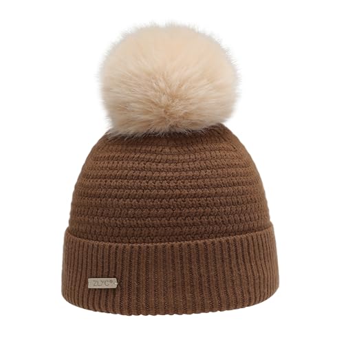 ZLYC Kids Winter Hats for Girls Boys Pom Pom Beanie Hat Cotton Lined Knitted Cap2