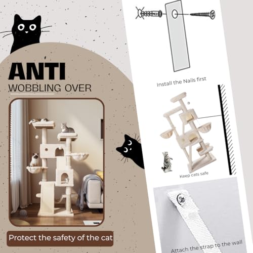 Árbol para Gatos Grande de 65 Pulgadas con Niveles Múltiples Beige miniatura 4
