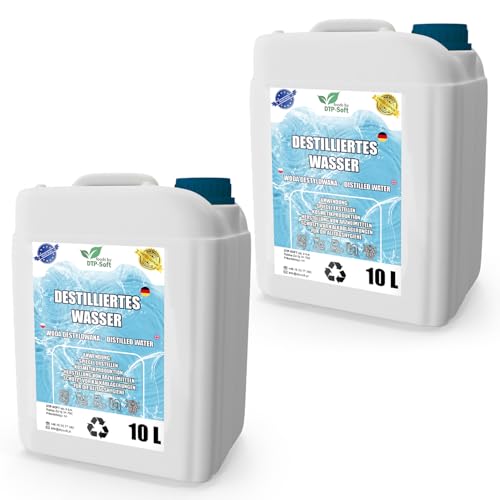 Agua destilada 100% pura 20L | Agua desmineralizada 2x10L – agua destilada apta para plancha, humidificador, baterías y mucho más