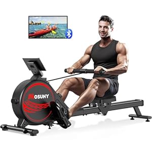 Rowing Machine, MOSUNY Magnetic Rowing Machines for Home Gym with 16 Levels Resistance, Maximum Load of 350 LB, Upgrade to Double Slide Rails, App Supported, Vertical Storage