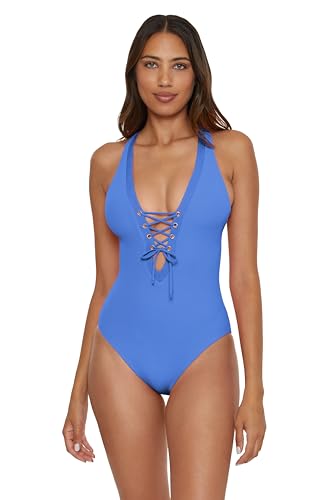 BECCA Womens Modern Edge One Piece Swimsuit, Plunge Neck, Criss Cross, Bathing Suits for Women