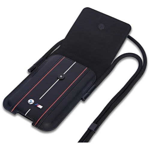 Image of CG MOBILE BMW Universal Phone Wallet Bag Officially Licensed, Red PU Stripes | Phone Pouch with Crossbody Strap, Impact-Resistant Protective Phone Holder for Men & Women - Black