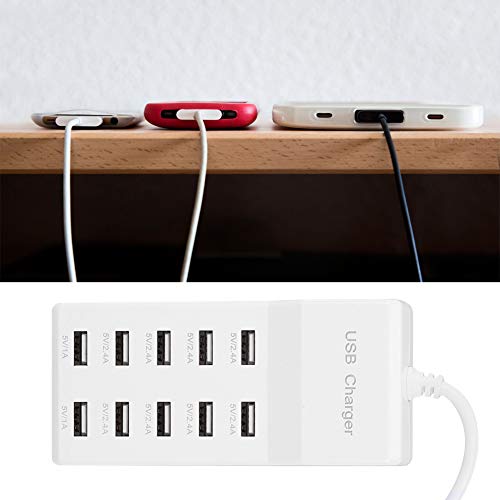 EIMSOAH Regleta USB de Carga con Múltiples Enchufes, Cargador USB de Carga Rápida Inteligente de 5V 2.4A con 10 Puertos, Estación de Carga MultiUSB para Teléfono Móvil 100-240V (Enchufe