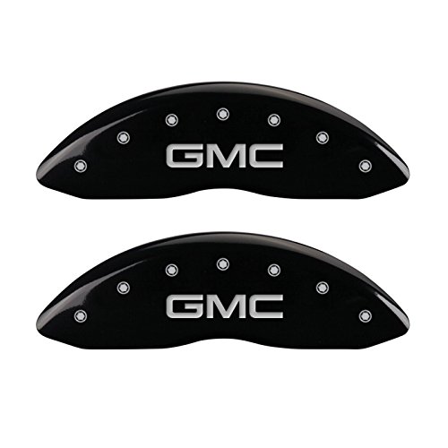 Image of MGP Brake Caliper Covers Compatible with 2015-2020 GMC Yukon (Requires 18 inch+ Wheels) Powder-Coated Finish, 4 PCS Front and Rear - Black, GMC Engraving