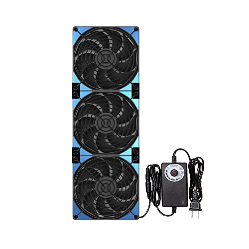 120mmx3 360mm Adjustable Computer PC Vent Fans with AC Plug 3-12V Speed Controller for Chicken Coop Rack Space Window Wall Cabinet Server Mining Rig Exhaust Cooling