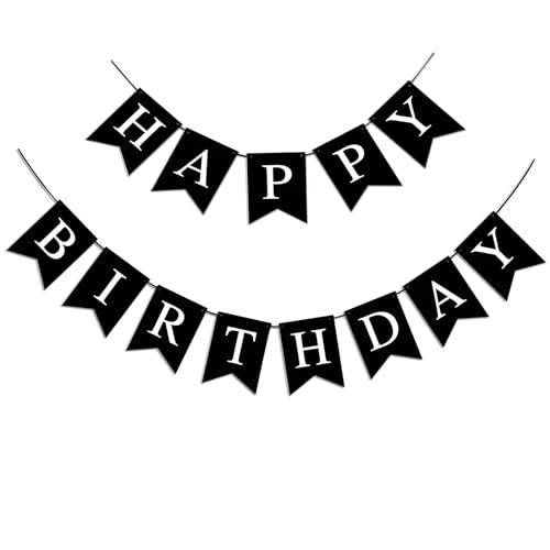 Happy Birthday Banner, Black Happy Birthday Decorations Birthday Sign for Birthday Party Backdrop Decor, Black Happy Birthday Sign Party Hanging Supplies for Girls Boys and Women