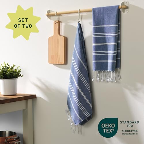 WETCAT Turkish Hand Towels with Hanging Loop, Set of 2 (20" x 30") 100% Turkish Cotton, Pre-Washed, Quick Drying, for Kitchen or Bathroom - Navy Blue by WETCAT - Used condition - Image 9