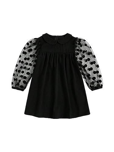 SOLY HUX Toddler Girl's Doll Collar Sheer Mesh Bishop Long Sleeve Short Dress2