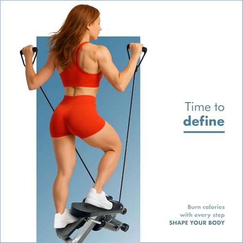 PORTENTUM Mini steppers for exercise workout with resistance bands and LCD display 5 functions — Stepper 3-in-1 for legs, glutes and arms — Adjustable intensity — Easy to store home workout equipment - Image 6