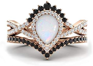 Natural Opal Engagement Ring Set