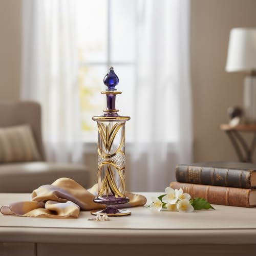 NileCart Large Egyptian Perfume Bottles, Handmade Glass with Gold Accents, 120 ml, Decorative Fragrance Containers (Violet) - image 3
