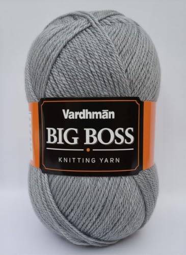 Image of Vardhman BigBoss Knitting Yarn - 200g Ball, 575m, 84% Acrylic + 16% Nylon, 3-Ply DK Weight, Soft & Durable Wool for Knitting, Craft, babywear, blanket, winter wear; threads for crochet hook needle - Boss-35 - Grey