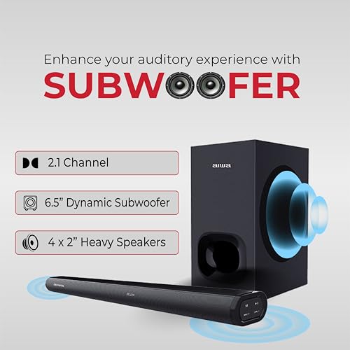 Image of Aiwa Soundbar with Bluetooth V5.3 and Powerful Bass, 6.50 Inches Subwoofer, 2.1 Channel with Remote Control SD Card, HDMI AUX, USB and Optical Connectivity 240W Sound bar | Satori - AW-SSB240 (Black)