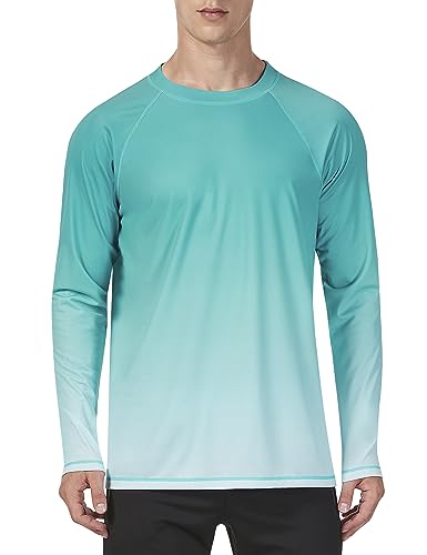 KPSUN Mens Swim Shirts UPF 50+ Rash Guard Long Sleeve Sun UV Protection Beach Shirts Quick Dry Fishing T-Shirt（Light Green,Large
