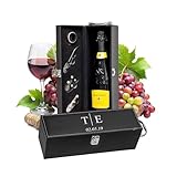 Custom Wine Box, Personalized Single Bottle Set with 4 Stainless Steel Accessories, Printed Wine Case for Newlyweds, Luxury Corporate, Wedding and Wine Lovers Gift (Initials)