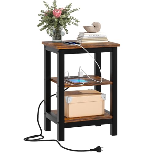 VECELO Modern Nightstands with Charging Station,Side End Table Night Stand with Storage Shelf for Small Spaces, Bedroom,Living Room by VECELO - Used condition - US$20.07