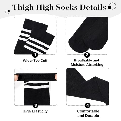 Image of Zando Womens Stripes Thigh High Socks Thigh Highs Casual Knee High Stockings