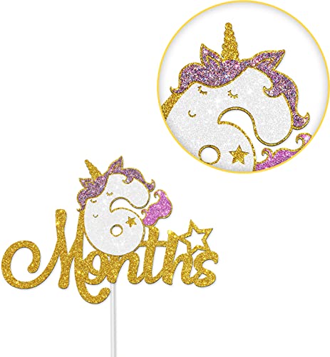 Halawawa Unicorn 6 Months Cake Topper - Baby Girl, Boy 6 Months Birthday Party Decoration Cake Topper - Unicorn Theme 6 Months, 1/2 Birthday, 1/2 Way To One Birthday Party Cake Decor #TOP2