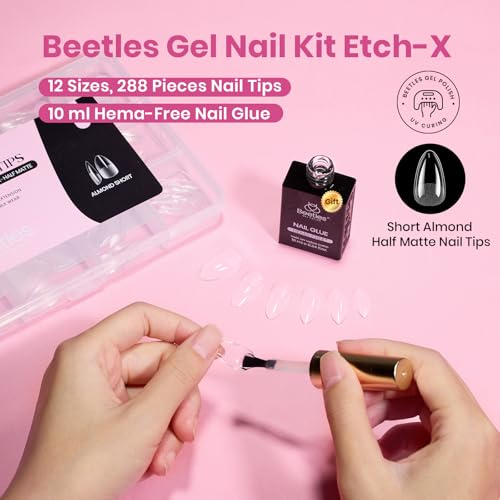 Image of Beetles Soft Gel Nail Kit Almond Short 288pcs 12 Sizes Nail Tips with Glue
