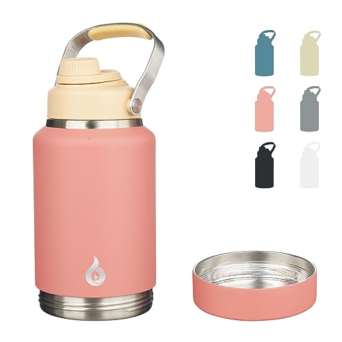 Image of BJPKPK 64oz Insulated Water Bottles, Dishwasher Safe Half gallon Water Bottle with Metal Handle, BPA Free Spout Lid & Detachable Bowl, Large Stainless Steel Jugs, Pink