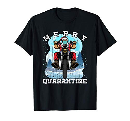 Frohe Quarantäne Motorrad Hipster Santa Maske T-Shirt