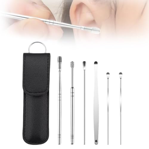 Limpiador de oídos, juego de herramientas para limpieza de oídos, kit de limpieza de oídos, juego de herramientas portátil para limpieza de cerumen en espiral (Negro)