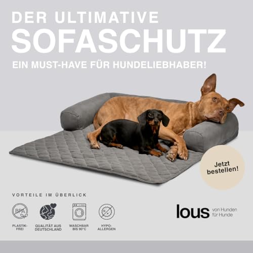 Lous Sofaschutz Hund – Hundedecke Sofa Hundebett Couch – Handgefertigte Hundematte mit Rand – Waschbar bis 90 Grad und besonders kuschlig – Größe: L ca. 90x90x13cm (Anthrazit)