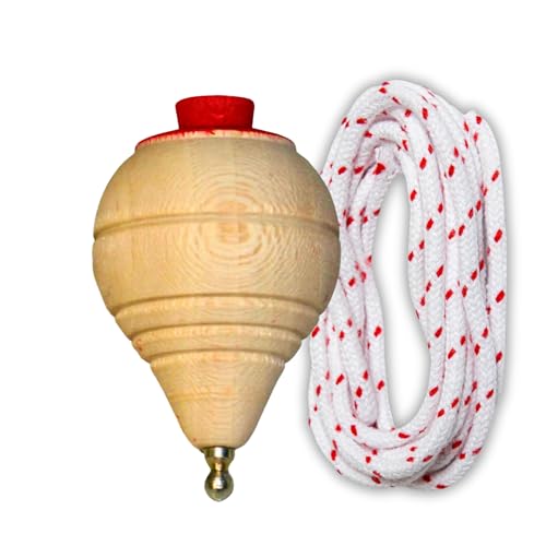 Peonza de Madera Premium Punta Redonda con Cuerda – Juego Clásico para Niños - Trompos para Niños con Cuerda - Juego para Niñas y Niños - 1 Peonza
