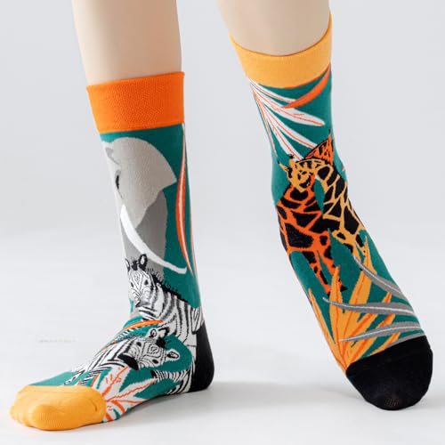 Image of 2 Pairs Cartoon Animal Crew Socks Fun Cotton Mid Calf Socks for Women