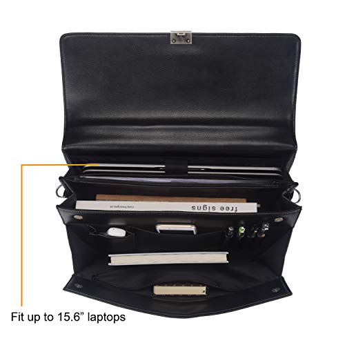 Mens Leather Briefcases Office Attorney Student Attache Case Messenger Bag w/Padded Compartment,Black3