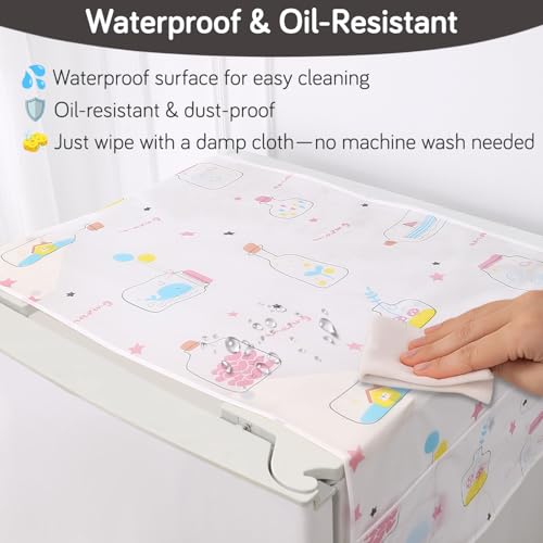 Image of HOKIPO Small Fridge Cover Top | For Smaller Single Door and Double Door Refrigerator - Waterproof, Printed with 6 Side Pockets, Size Small 130x55 cm, Whimsical Bottles (AR-5875-D3)