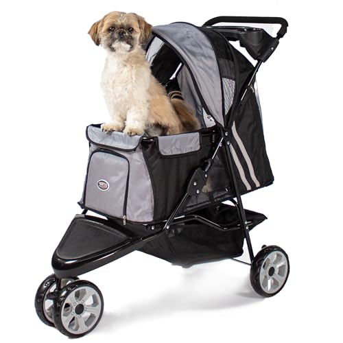 Innopet All Terrain Dog & Cat Buggy Nero/Argento - Passeggino leggero a 3 ruote per animali domestici con ruote in EVA - Passeggino per cani fino a 12,5 kg - Facile da piegare e con portabicchieri