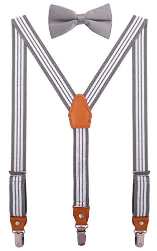 DEOBOX Toddler Boys Striped Suspender and Bow Tie Set for Wedding 30
